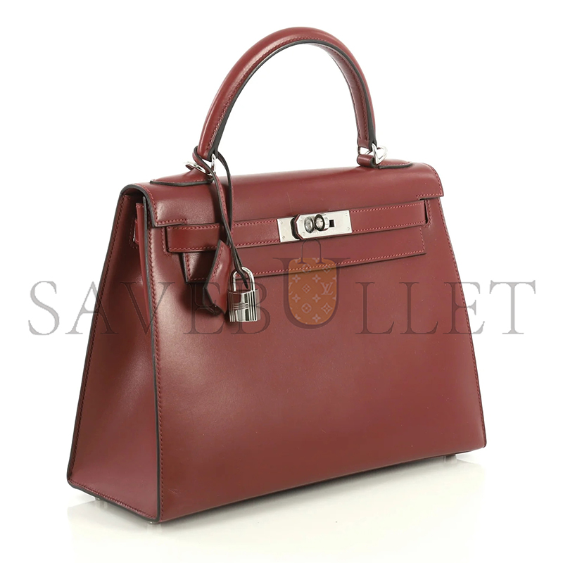 HERMÈS MASTER KELLY 25 BOX BORDEAUX WITH PALLADIUM HARDWARE (25*17*7cm) 